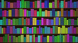 © Ashim - A full frame view of a bookshelf filled with rows of colorful books, featuring a vibrant spectrum of spines arranged neatly on wooden shelves