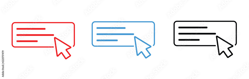 Interactive button elements with mouse cursor pointers in red, blue ...