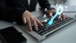 © InfiniteFlow - Digital Key Icon Emerging from Laptop Keyboard Representing Cybersecurity Solutions and Data Protection in Modern Technology Environment Sigmoid