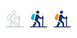 © lantek - Hiking Icon Set, Backpacker and Trekking Symbols, Editable stroke, and solid vector icons
