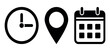 © john - Time, address, and date icon vector with modern flat design, including clock, location pin, and calendar interface symbols.