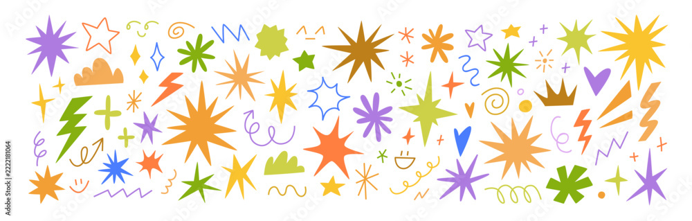 Space Star Making Shapes Star shapes, sparks in color, vector doodles, graphic illustration ...