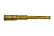 © no one - Vintage brass telescope with an aged, textured surface is horizontally positioned against a clean white background, showcasing its historical charm