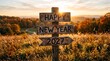 © Shaban - Rustic wooden signpost with happy new year 2027 in field at golden sunset