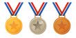 © 하나 최 - Gold and silver and Bronze medals with star pattern and red blue ribbon