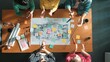© InfiniteFlow - Top down view of business team work together and putting fist together at meeting room. Aerial view of skilled architect engineer making circle from fist. Represented love, unity, teamwork. Symposium.