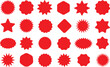 © Farzana - Set of starburst, sunburst badges, Sale sticker, price tag, starburst icon set , Circle sticker set. Wavy edge promo red badges. Star burst shape tags for price. Red sale tag. red starburst icon.