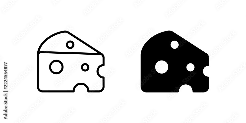 Cheese slice icon with holes in outline and solid black styles. Stock ...