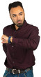 © fotofabrika - Man checking his watch while wearing a dark shirt in a neutral background