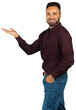 © fotofabrika - Man presents with a smile while standing against a white background in a casual outfit