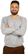© fotofabrika - Smiling man in a gray sweater with arms crossed in a casual pose indoors