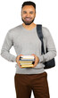 © fotofabrika - Man holding books with a bag, standing in a casual setting