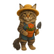 © Rawpixel.com - PNG Cat gardener with flower pot