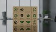 © VectStocker - Wooden blocks engraved with ESG 2027 icons represent corporate sustainability, environmental responsibility, and governance goals in a modern office boardroom setting.