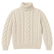 © aiartist - Cream cable knit turtleneck sweater with ribbed trim flat lay
