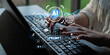 © InfiniteFlow - Innovative Concept of Artificial Intelligence Using Laptop for Prompt Generation and Digital Interaction in Modern Workspace Environment. Sentient.