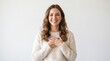 © Michele - Young Woman Smiling With Hands On Heart Expressing Gratitude And Kindness