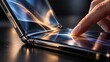 © Galina Petrova - User interacting with a foldable smartphone display on a dark surface