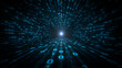 © REHENA - Digital binary code tunnel with glowing center point creating futuristic data visualization effect