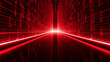 © REHENA - Digital tunnel visualization featuring vibrant red binary code and light effects