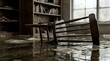 © Alex Pios - Fallen wooden chair in a flooded room with water damage and debris, showcasing a disaster scene and property destruction, concept of loss and devastation