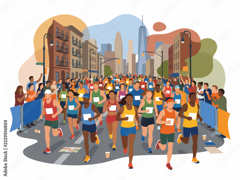 New York City Marathon Runners Competing in Urban Street Race Stock ...