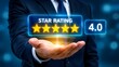 © Graphic Plenty - A visual representation of a four star rating being held in a hand symbolizing customer satisfaction and positive feedback in business