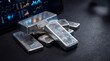 © Chainarong - Refined stack of solid silver bullion bars displayed on a dark surface beside a digital tablet showing fluctuating financial investment charts