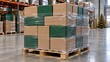 © Harry - Stacked cardboard boxes in a warehouse create a festive scene ready for Christmas shipping and holiday retail fulfillment.
