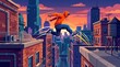 © BlackBridge Media - Parkour Athlete Jumping Across Rooftops in City Illustration