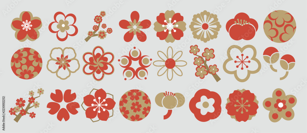 Chinese Plum Blossom Vector Collection in Red and Gold Featuring ...