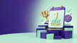 © Luffy - New Year Goals 3D Calendar and Trophy on Stairs with Copy Space