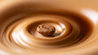 © twc - A single roasted coffee bean sits in the center of rich creamy liquid create smooth spiral ripples texture for commercial background project