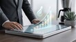 © Yan - Businessman analyzing growth chart on tablet screen, financial performance analysis, increasing profit trend, business success strategy