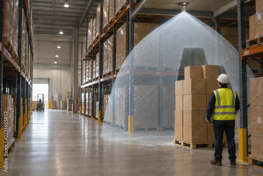Contextual Spatial Map of Warehouse Sprinkler Coverage and Unprotected ...