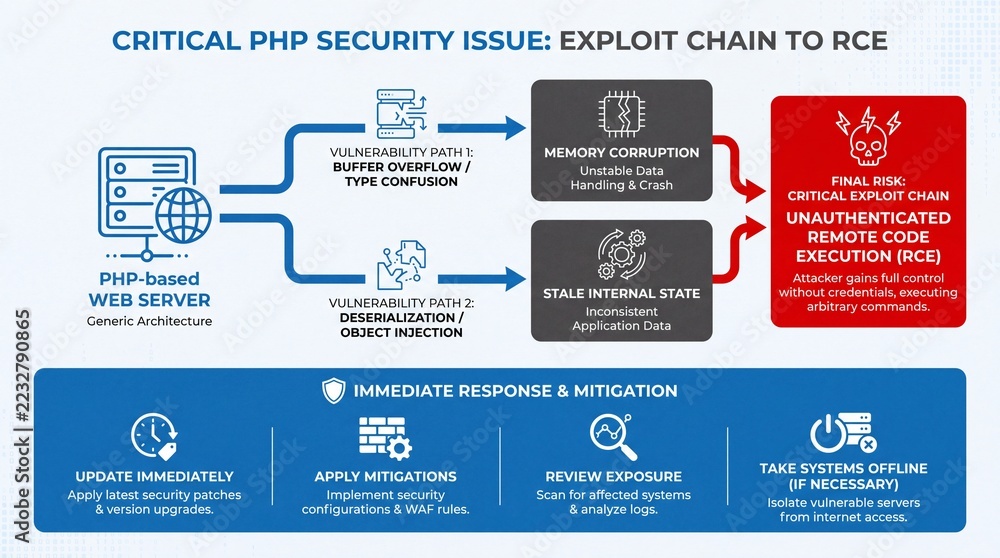 PHP web server security exploit chain diagram showing remote code ...