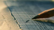 © pisan thailand - Macro detail of a sharpened pencil resting on a ledger of handwritten figures, in a calm cinematic mood