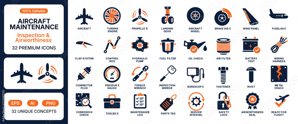 Isnpect Icon Aircraft Maintenance Icons: Essential Inspection and Airworthiness ...