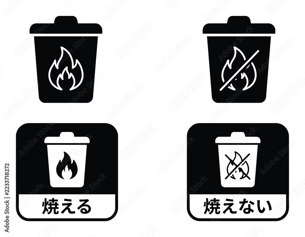 Flaame Symbol Image vectorielle Stock Japanese waste disposal signs for flammable and ...