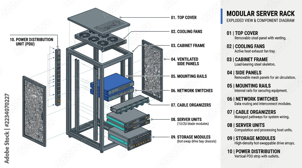 Modular Server Rack Infographic for Data Center Networking and Cloud ...