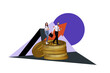 © deagreez - Composite trend artwork sketch image collage of arrow success trader business growth money coins pile young lady man walk rich coffee cup