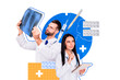 © deagreez - Composite photo collage of minded girl doc do recipe covid consultation guy hold xray lungs scan healthcare isolated on painted background
