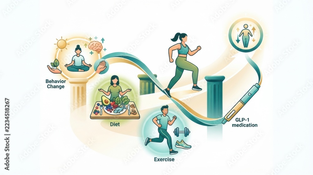 Key elements of a fitness journey including diet, exercise, and ...