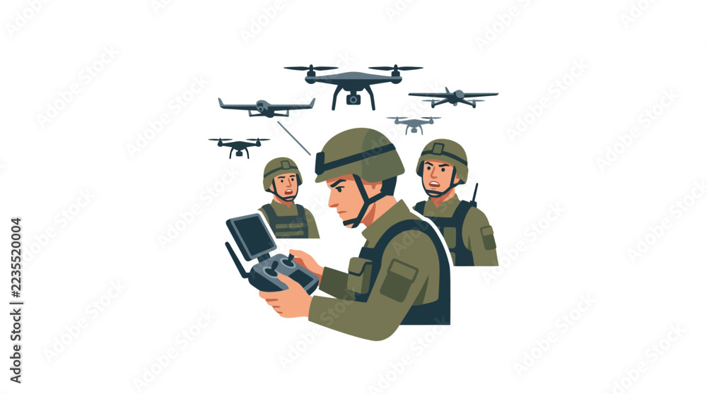 Military personnel operating drones for surveillance and reconnaissance ...