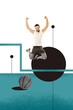 © deagreez - Template poster trend artwork 3D photo collage of young man jump play basketball winner sport determination fitness motivation practice