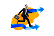© deagreez - Composite photo collage of serious businessman run promotion ladder arrow point up career development isolated on painted background