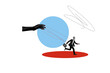 © deagreez - Composite photo collage of scared man wear formal suit run hand master obey marionette control worker isolated on painted background