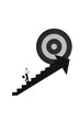 © deagreez - Creative vertical collage image young businessman climb upstairs ladder reach goal aim achieve dream target drawing background