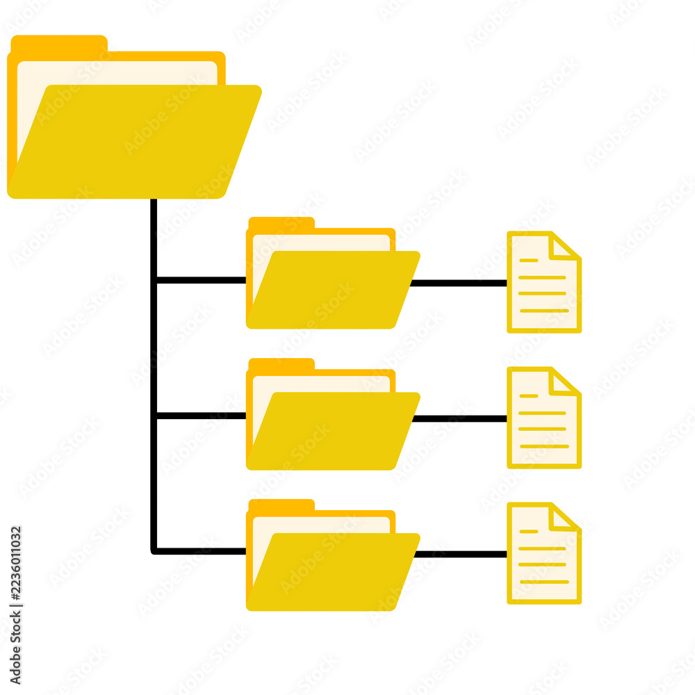 yellow tree folder icon representing file organization, document ...