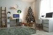 © Pixel-Shot - Interior of programmers office with desks, Christmas tree and presents